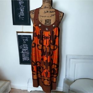 Nicole Miller Brown and Orange Midi Dress